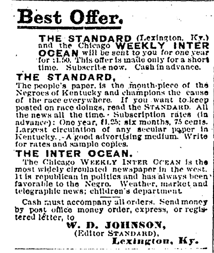 Advertisement in Cleveland Gazette, 04/20/1895, p.3